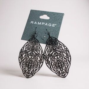 Rampage Intricate Black Leaf Earrings